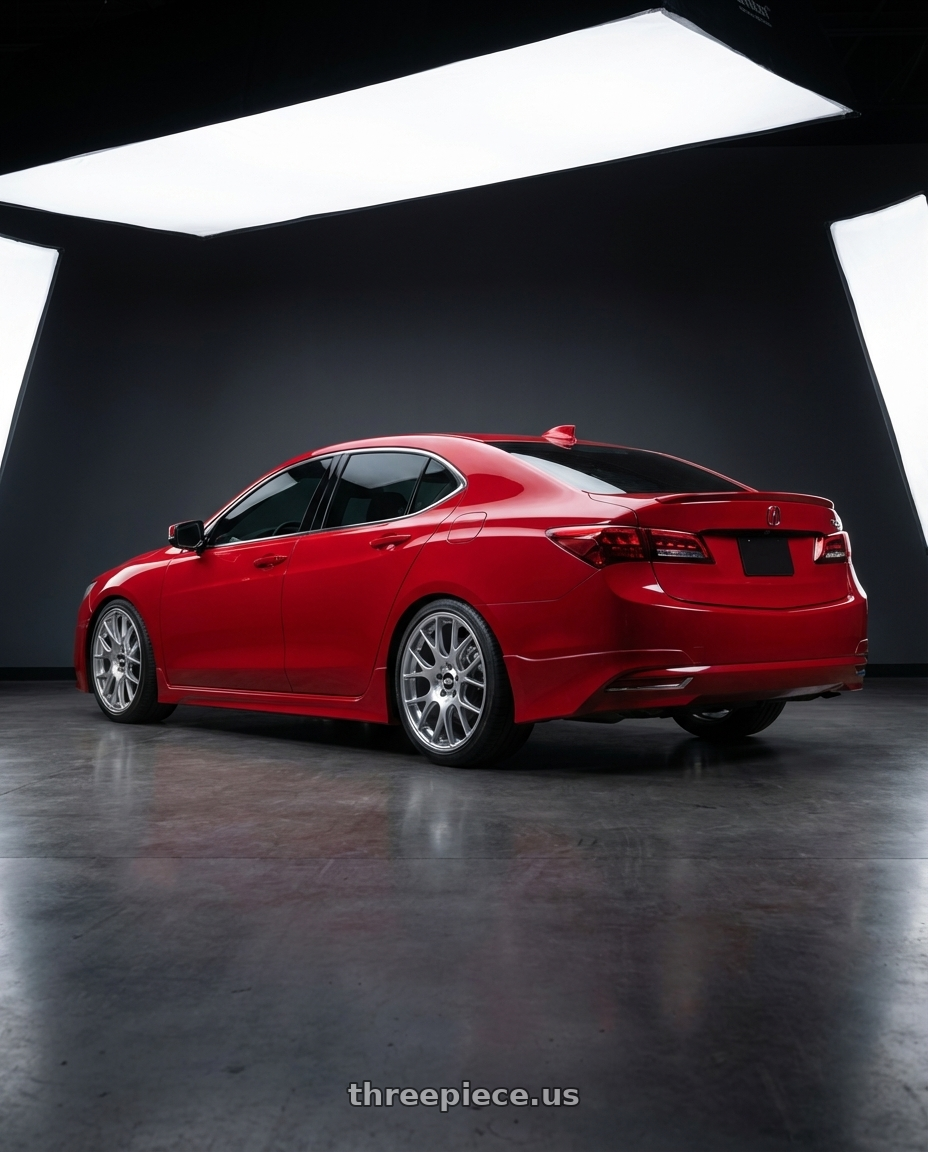 2017 Acura TLX Technology San Marino Red with BBS CH-R 5x120 20x9 +24 Brilliant Silver Polished Rim Protector wheels rear three quarter view slight stretch tires