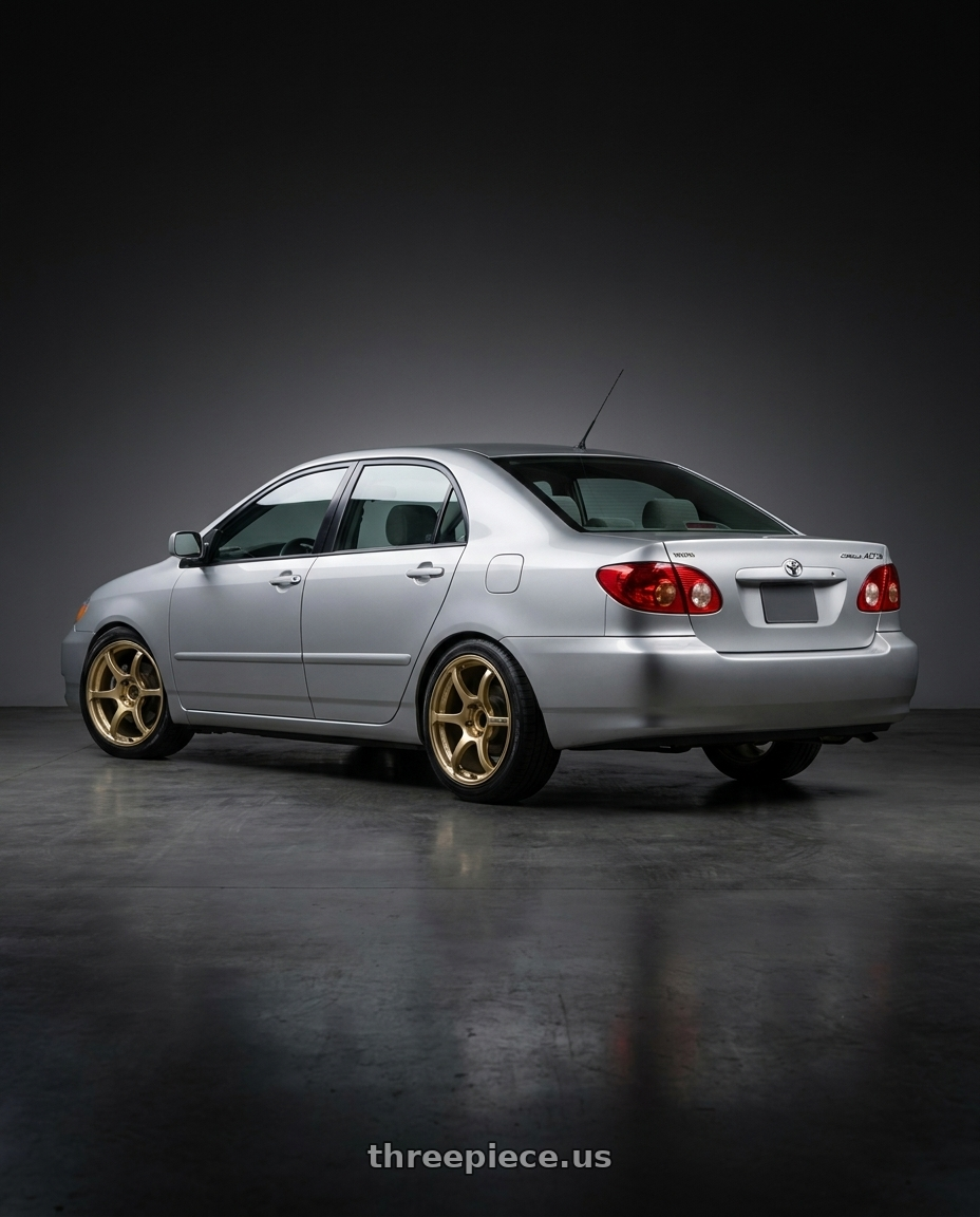 2006 Toyota Corolla Altis with Advan RGIII 4x100 18x7.0+42 Gold wheels rear three quarter view square tires