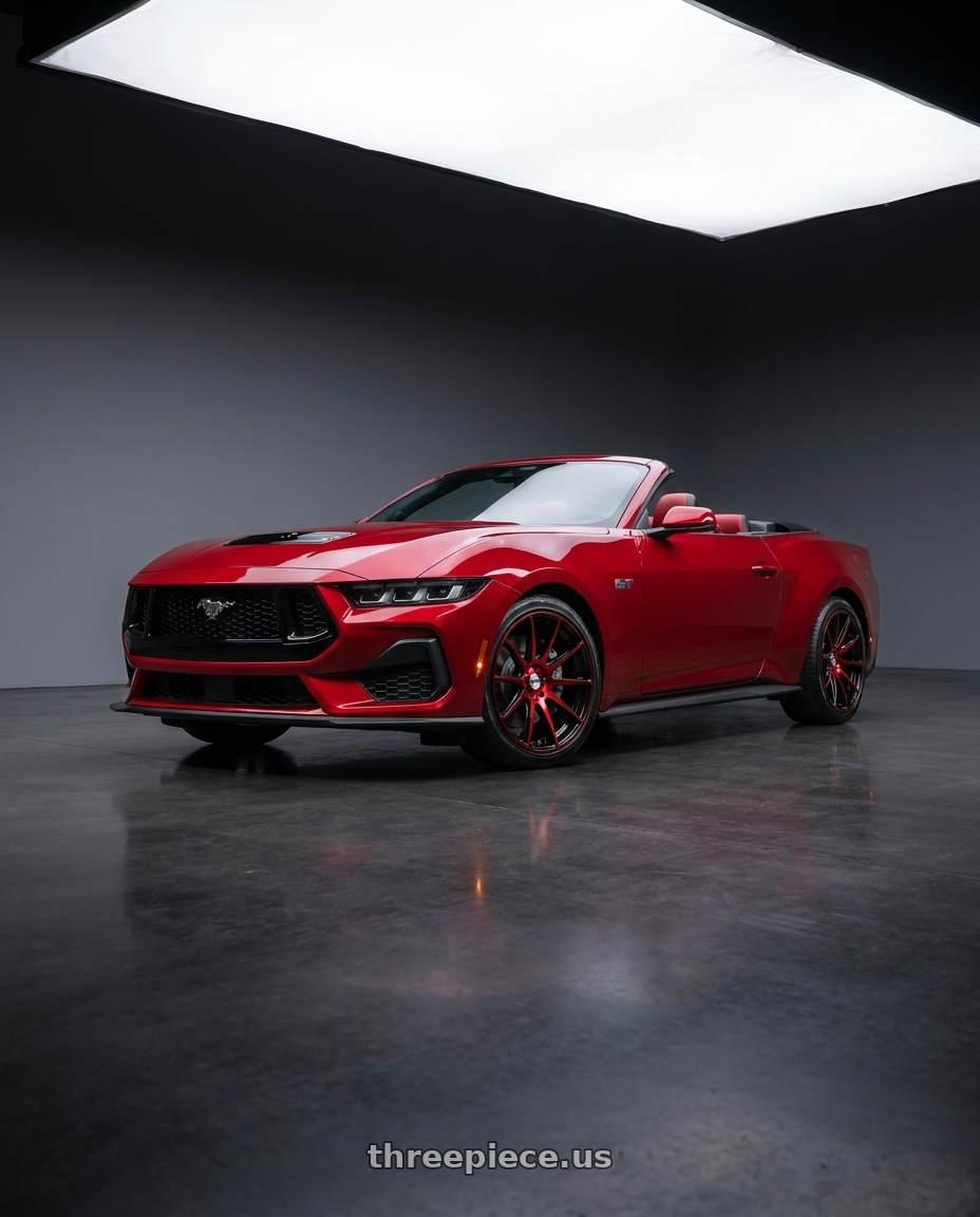 2024 FORD Mustang GT with Shift Gear 4x100/4x114.3 18x9 +30 Gloss Black Candy Red Machine wheels