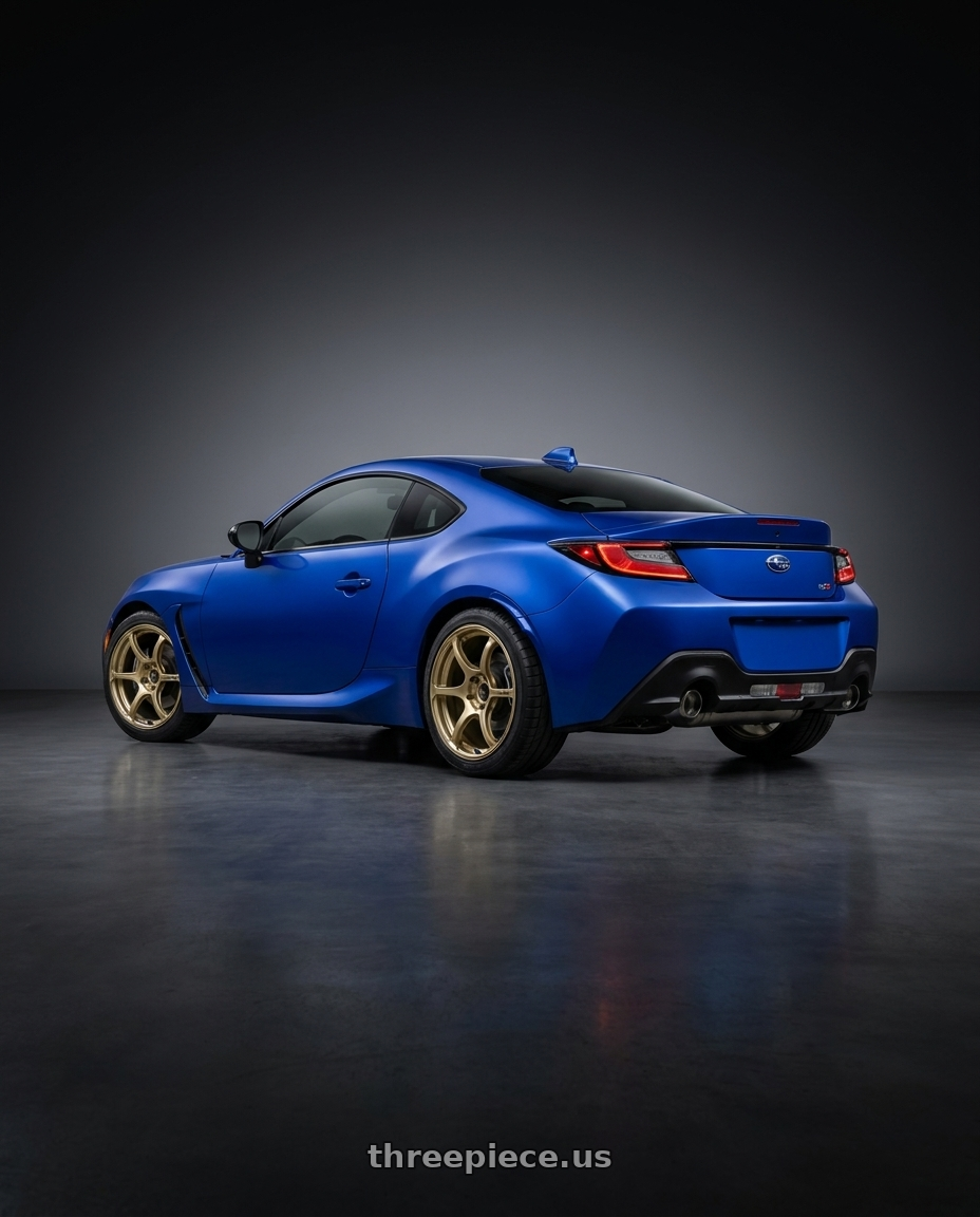 2025 Subaru BRZ tS with Advan RGIII 5x100 18x8.5+45 Gold wheels rear three quarter view square tires