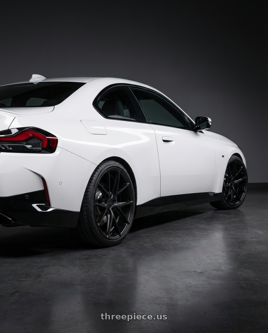 2024 BMW 2 Series G42 with Niche 1PC M117 MISANO 5X112 19X8.5 +34 MATTE BLACK wheels rear three quarter view square tires