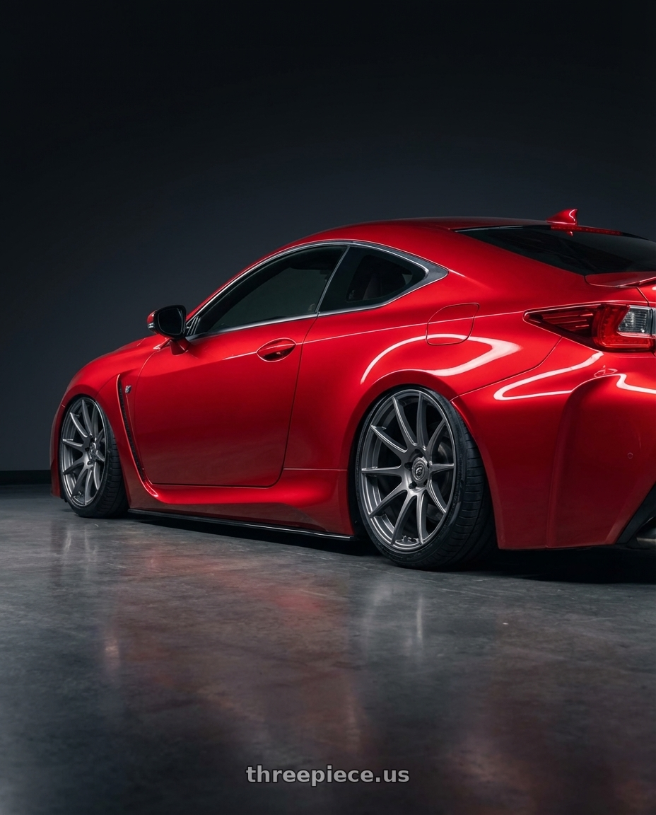 2018 Lexus RC F with Forgestar CF10 5x114.3 19x9.5 +29 Gloss Anthracite wheels rear three quarter view slight stretch tires