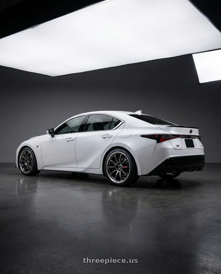 2022 Lexus is 350 f sport with Work Emotion Zr10 5x114.3 19x8.5 +38 Glim Black Diamond Rim cut wheels rear three quarter view square tires