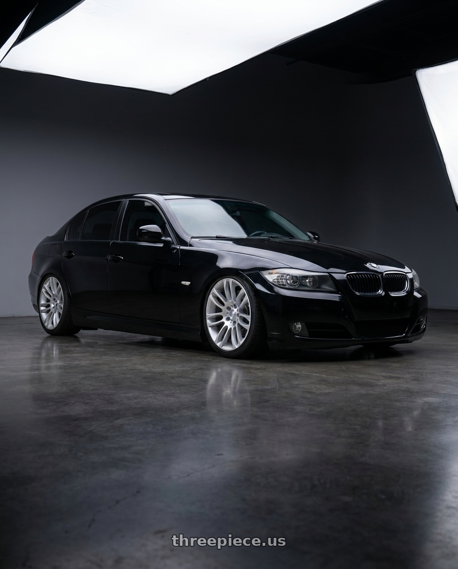 2011 bmw 335 with MRR FS1 5x120 19x9.5  +35 Liquid Silver wheels