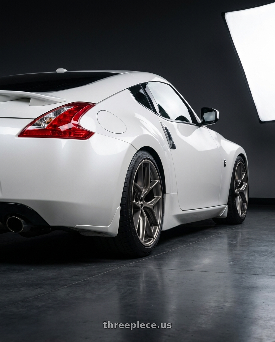 2019 Nissan 370Z with BBS CC-R 5x114.3 19x8.5+30 Satin Platinum wheels rear three quarter view square tires