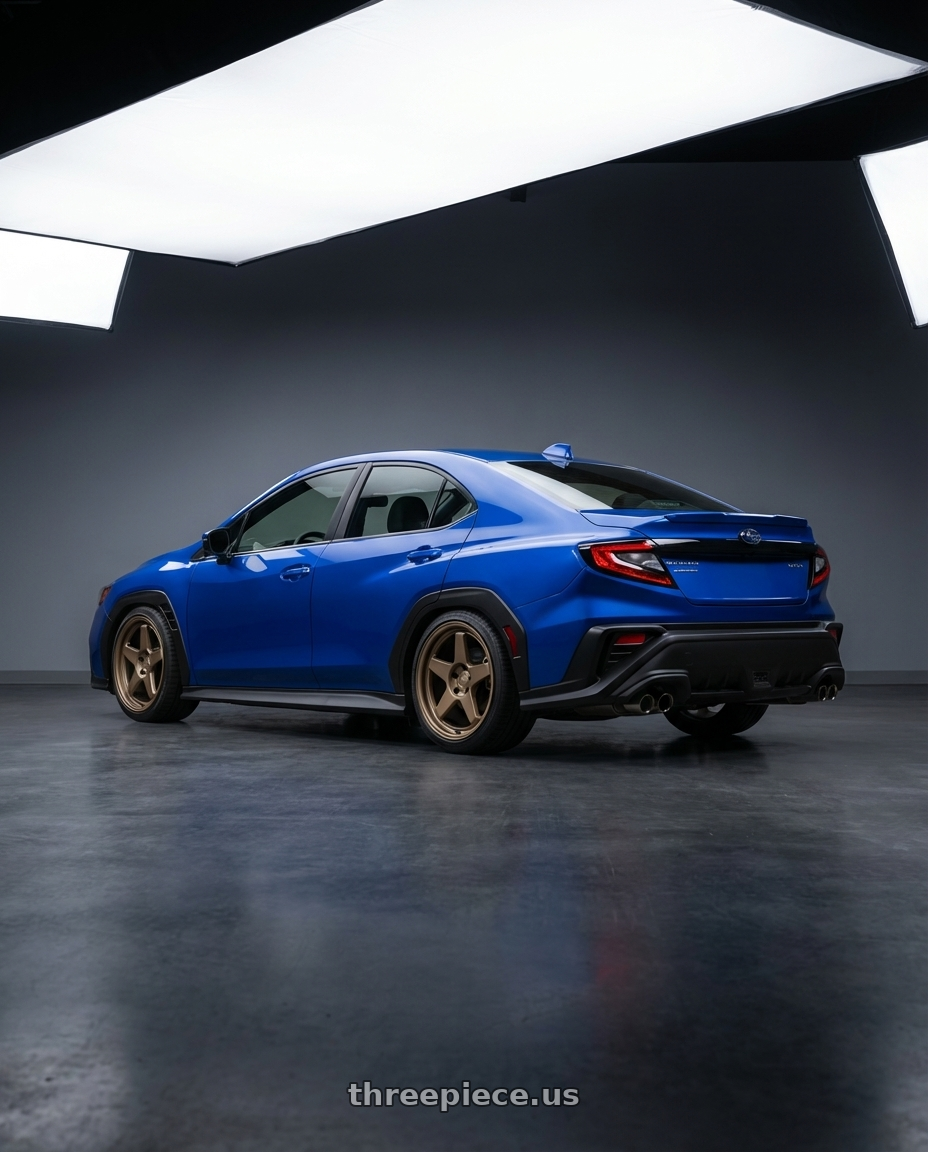 2024 Subaru WRX with Kansei K12B KNP 5x114.3 18x9 12 Bronze wheels rear three quarter view square tires