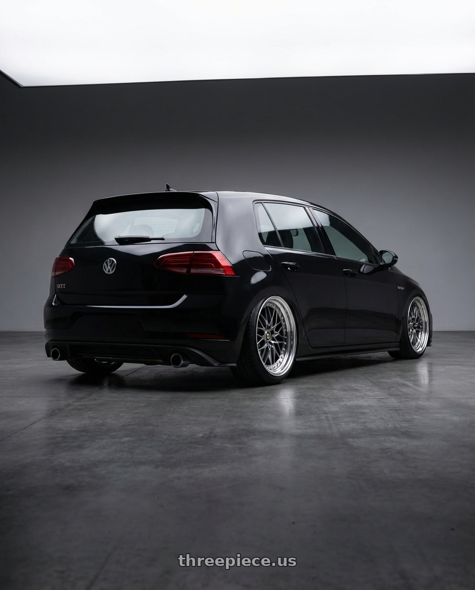 2021 Volkswagen Gti S Black with Work Vs-Xv 5x100 18x8.5+40 O Disk Brilliant Silver Black wheels rear three quarter view extreme stretch tires