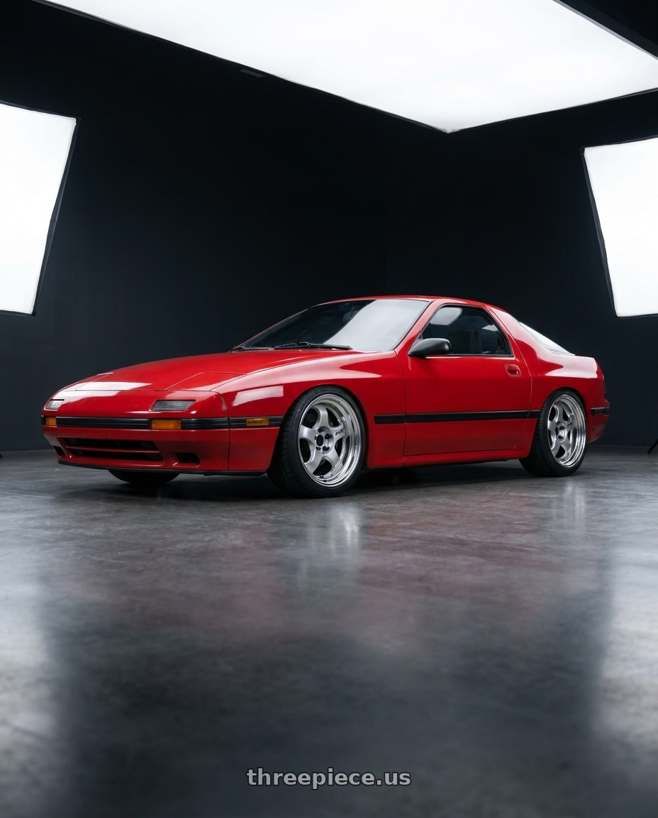 1987 Mazda Rx7 Base Red with Work Meister S1 2P 4x114.3 15x7+38 R Disk Silver wheels