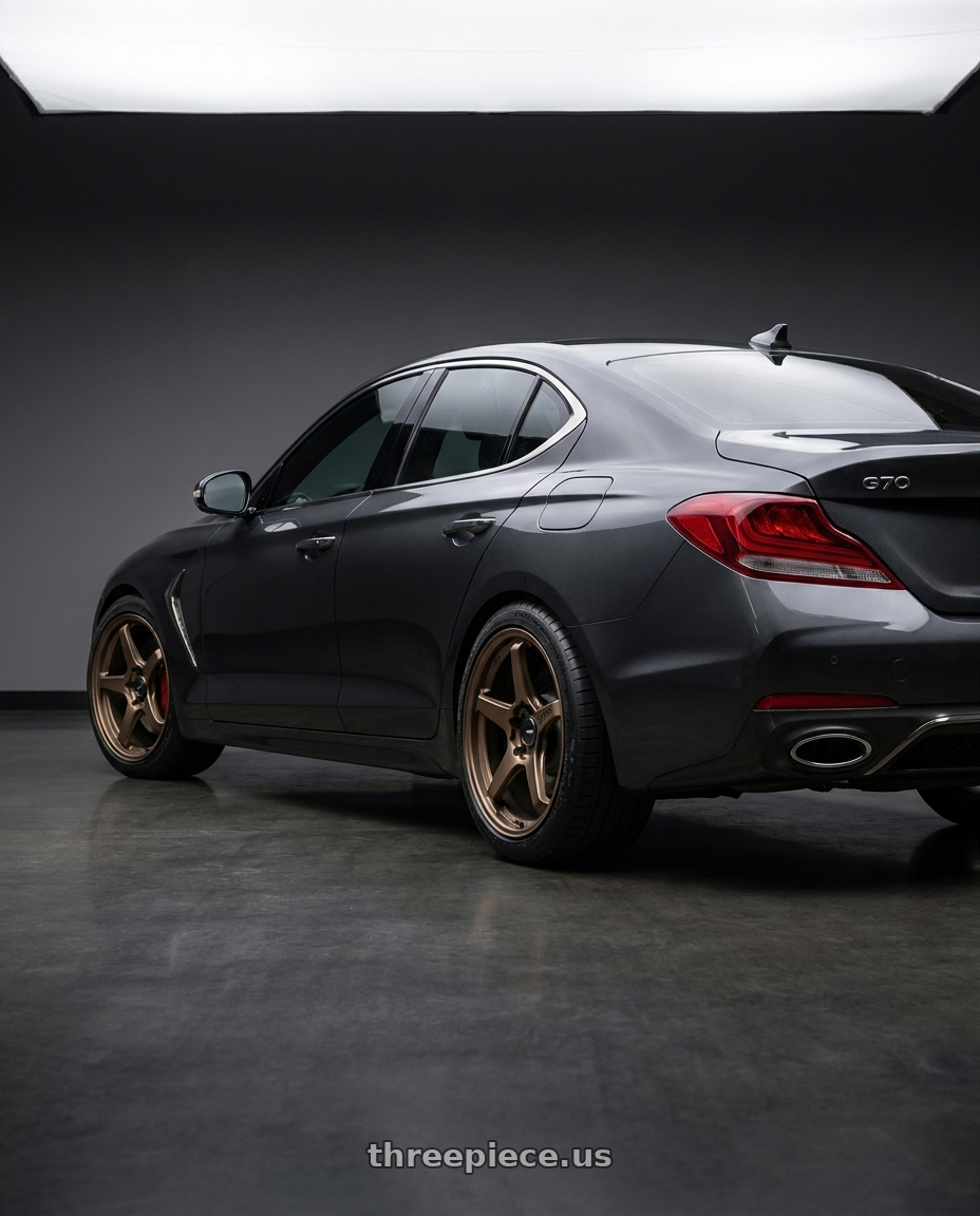 2019 Genesis G70 Advanced with Enkei TS-5 5x114.3 18x8.5+38 Bronze wheels rear three quarter view square tires