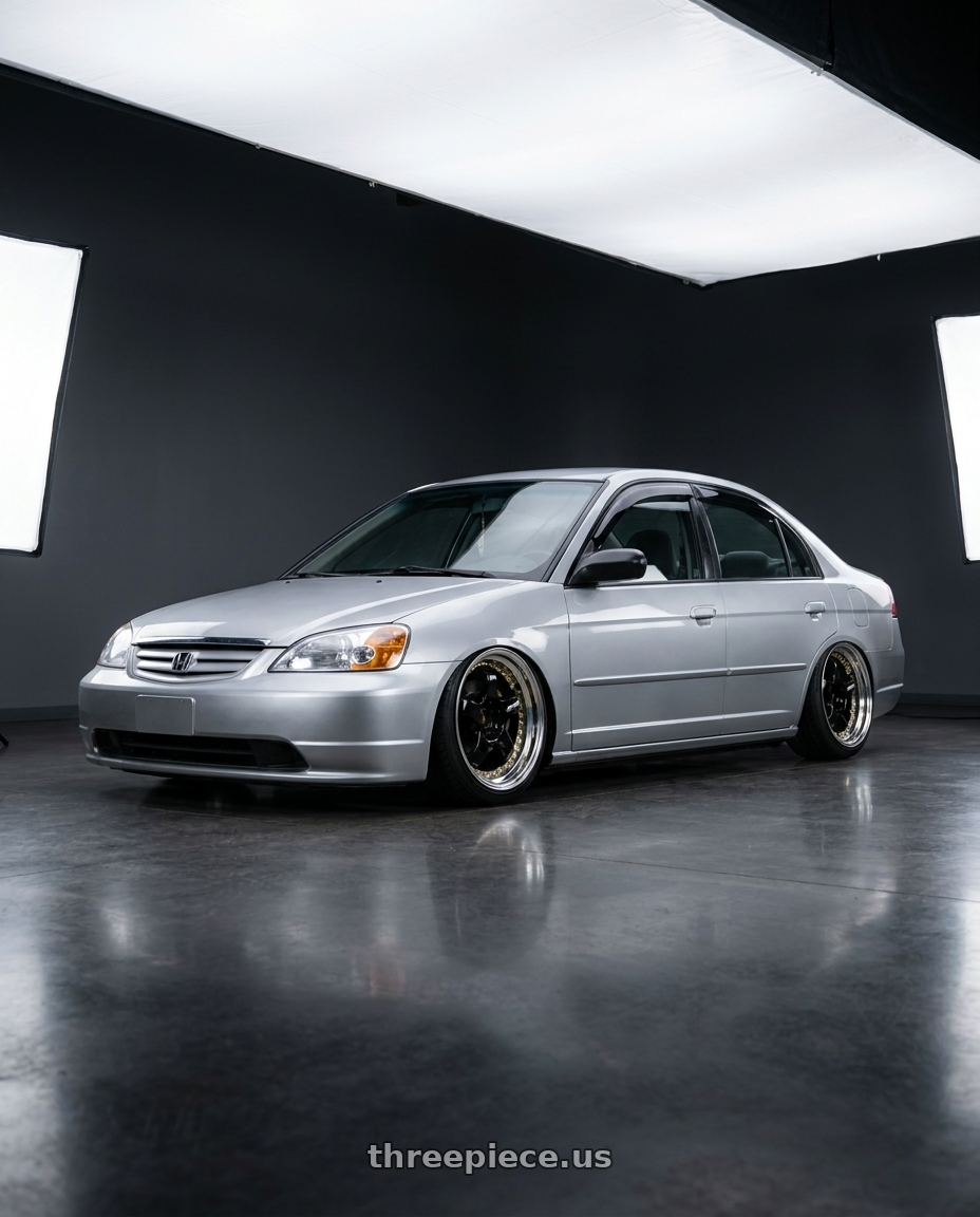 2002 Honda Civic Ex with Work Meister S1 3P 5x100 18x7+35 A Disk Black wheels