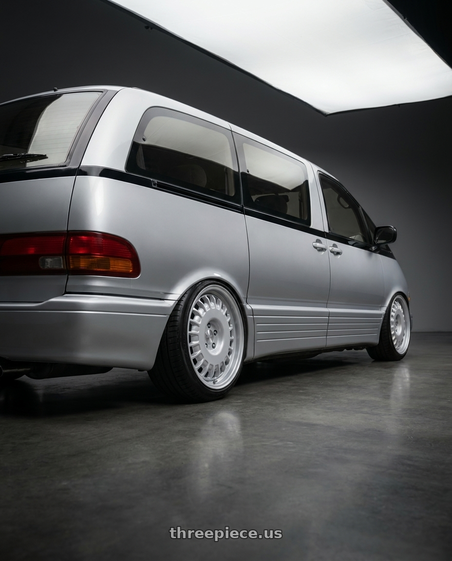 1997 Toyota previa with Rotiform RC205 PMF 5X120 20x10 +40 GLOSS SILVER wheels rear three quarter view slight stretch tires