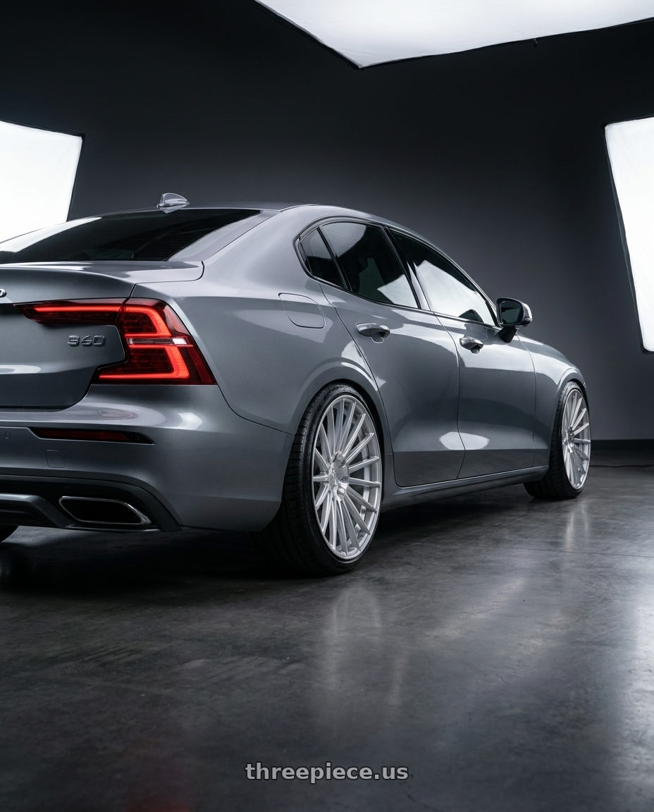 2019 Volvo s60 with AXE WHEELS EX50 5x108 20x8.5 +40 Silver wheels rear three quarter view extreme stretch tires