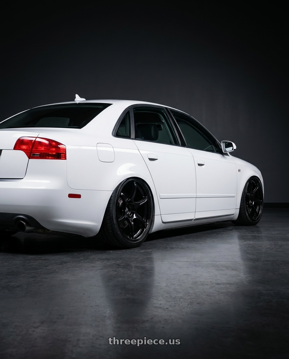 2010 Audi A4 B7 with Advan RGIII 5x112 19x8.5+45 Gloss Black wheels rear three quarter view slight stretch tires