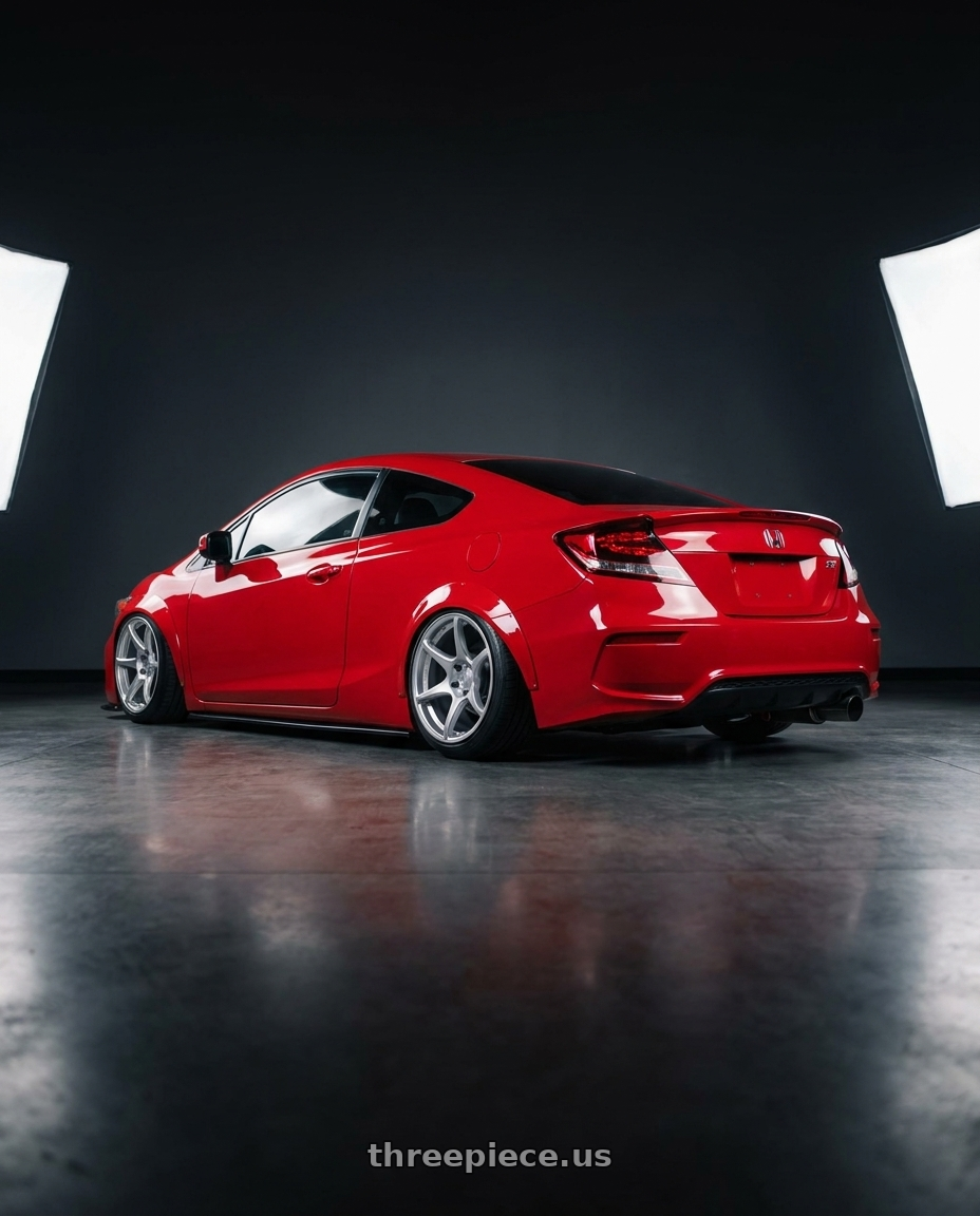 2011 Honda Civic Si with Kansei K11S Tandem 5x114.3 18x9 12 Hyper Silver wheels rear three quarter view slight stretch tires