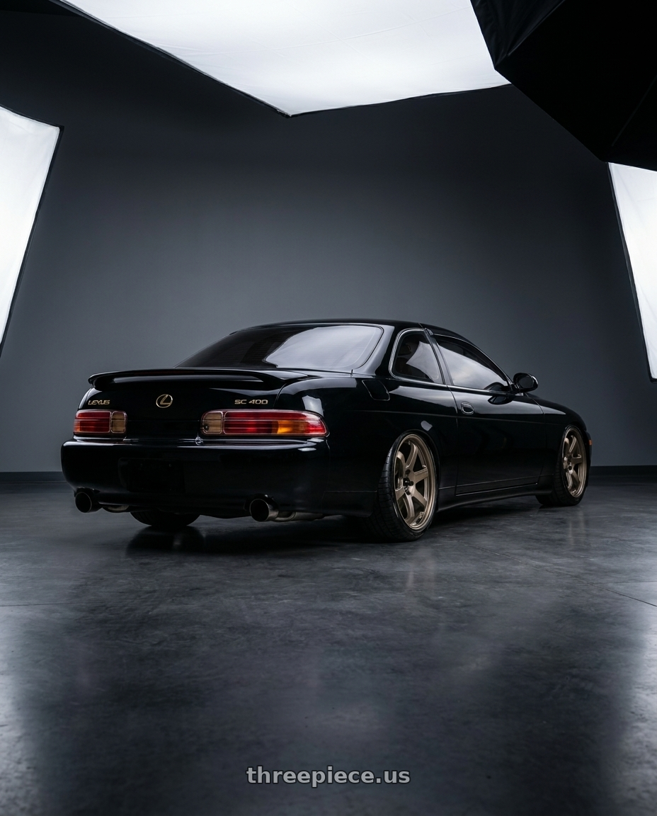 1997 lexus sc400 with Work Emotion D9r 5x100 19x8.5 +30 Matte Bronze wheels rear three quarter view slight stretch tires