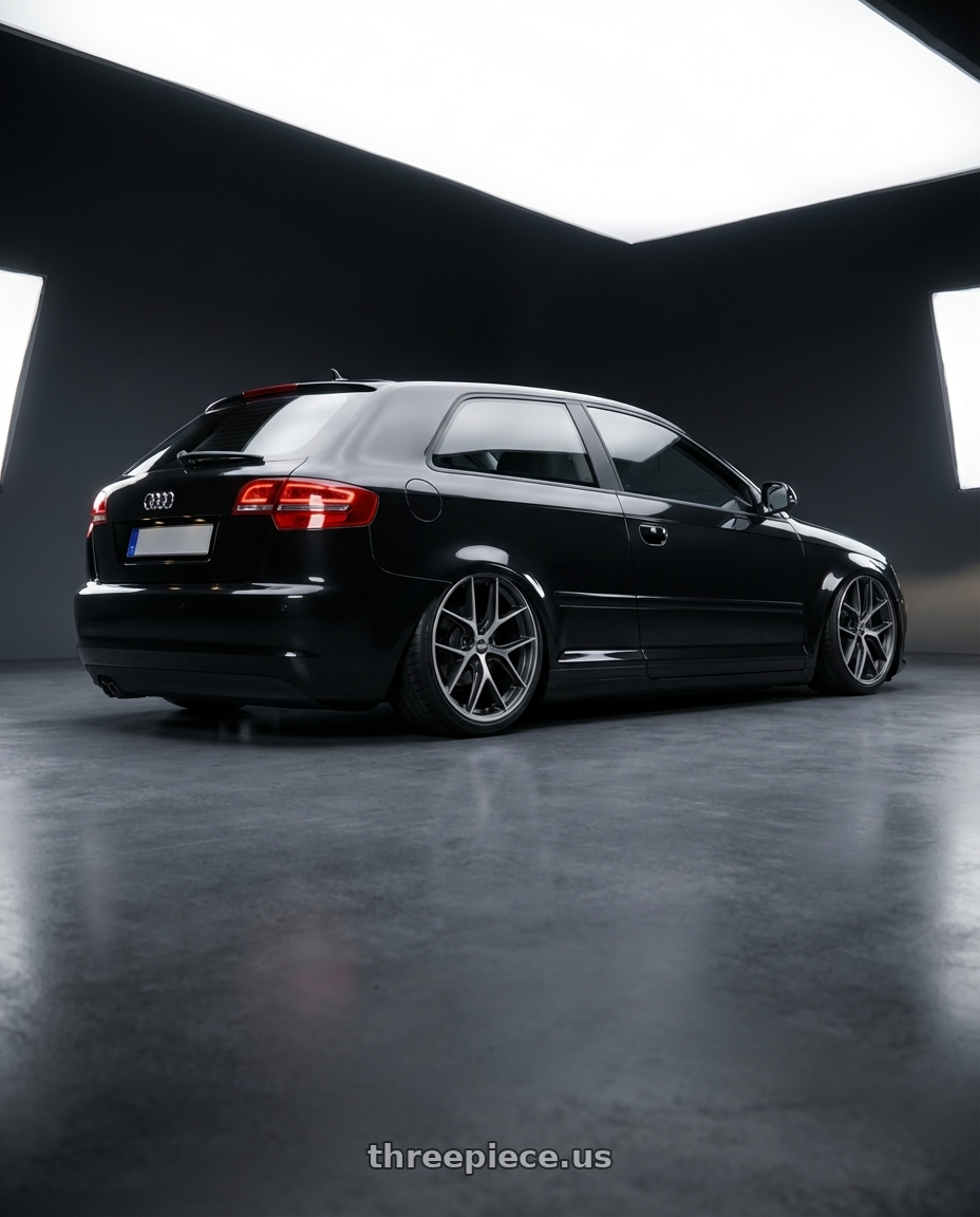 2012 Audi A3 8P with BBS CC-R 5x112 19x9.5+42 Graphite w/ Diamond Cut Face wheels rear three quarter view slight stretch tires