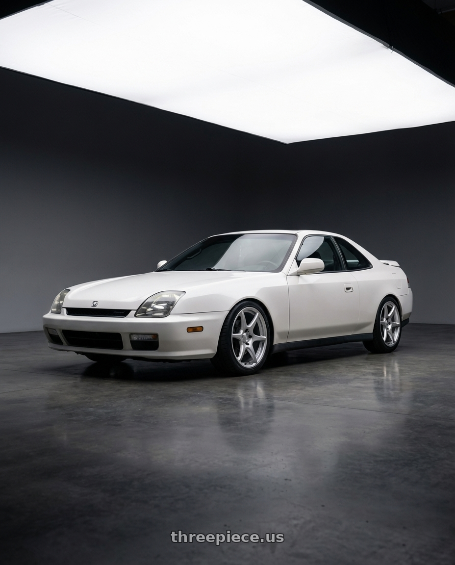 2001 honda prelude  with Kansei K11S Tandem 5x114.3 17x9 35 Hyper Silver wheels front three quarter view lowered stance