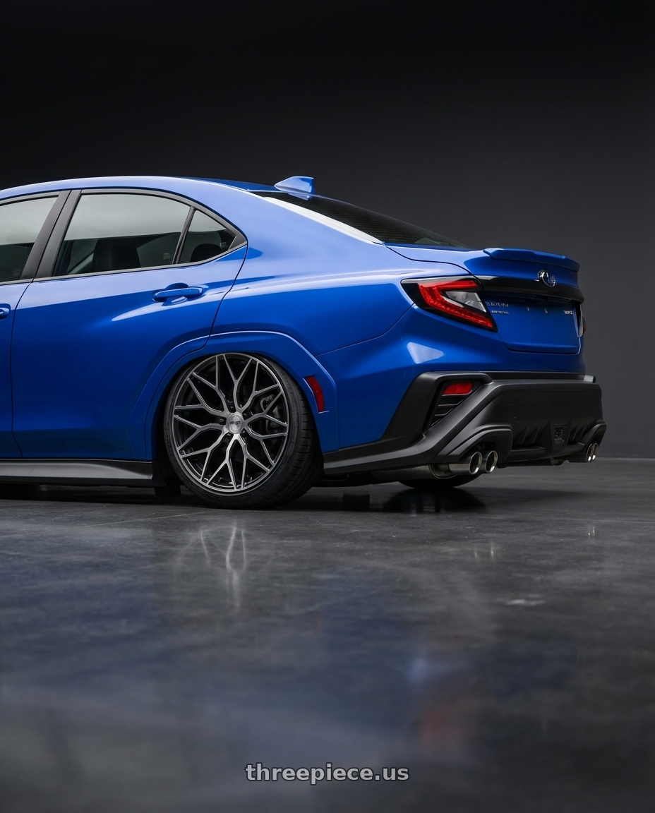 2024 Subaru WRX with Niche 1PC M262 MAZZANTI 5X114.3 19X8.5 +35 GLOSS BLACK BRUSHED FACE wheels rear three quarter view slight stretch tires