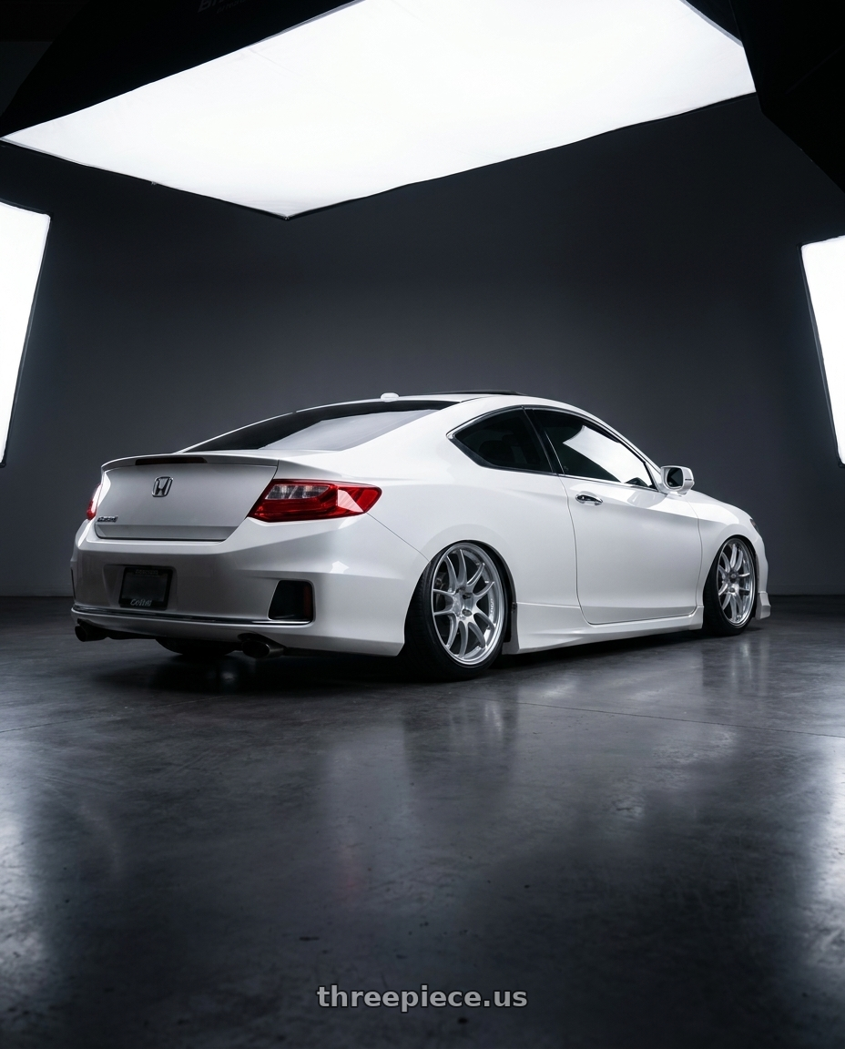 2016 Honda accord with Enkei PF01 5x114.3 18x9.5+35 Silver wheels rear three quarter view slight stretch tires