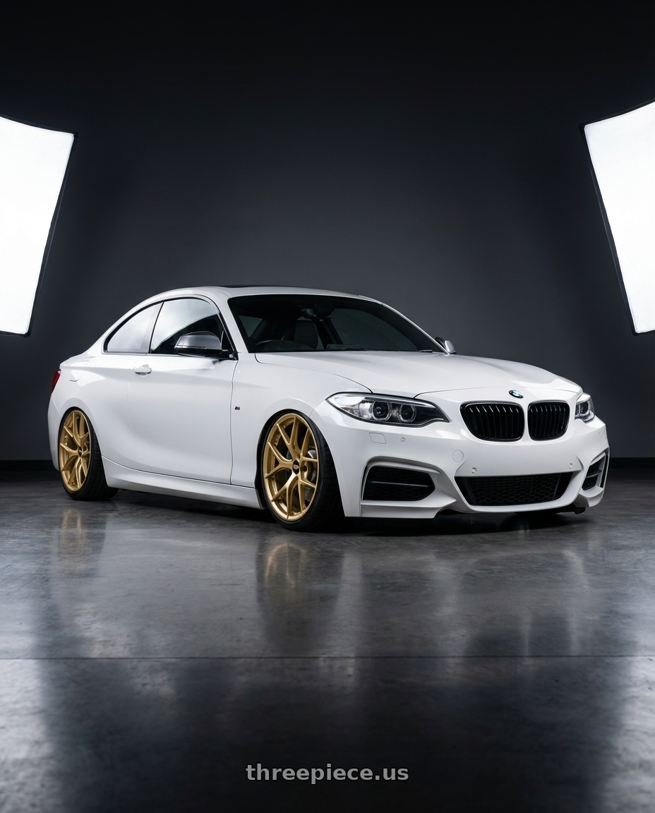 2018 BMW 2 Series F22 with BBS FI-R 5x120 19x10.5+35 Gold wheels front three quarter view stanced stance