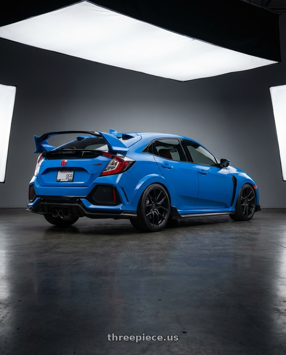 2020 Honda Civic Type R with Aodhan AFF2 5x120 19x8.5+35 Matte Black wheels rear three quarter view square tires