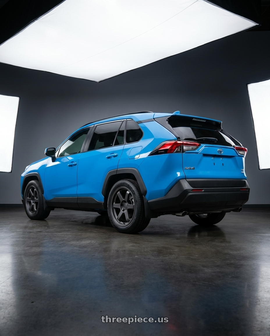 2019 Toyota RAV4 with 9six9 SIX-1 5x114.3 17X8 +35 Carbon Gray wheels rear three quarter view square tires