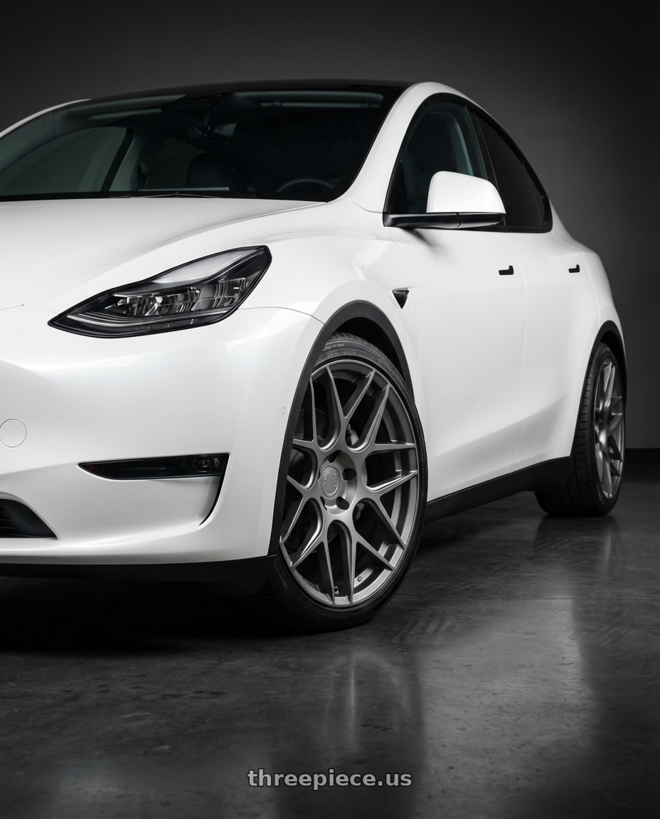 2024 Tesla Model Y with Aodhan AFF2 5x114.3 20x9+32 Matte Gray wheels