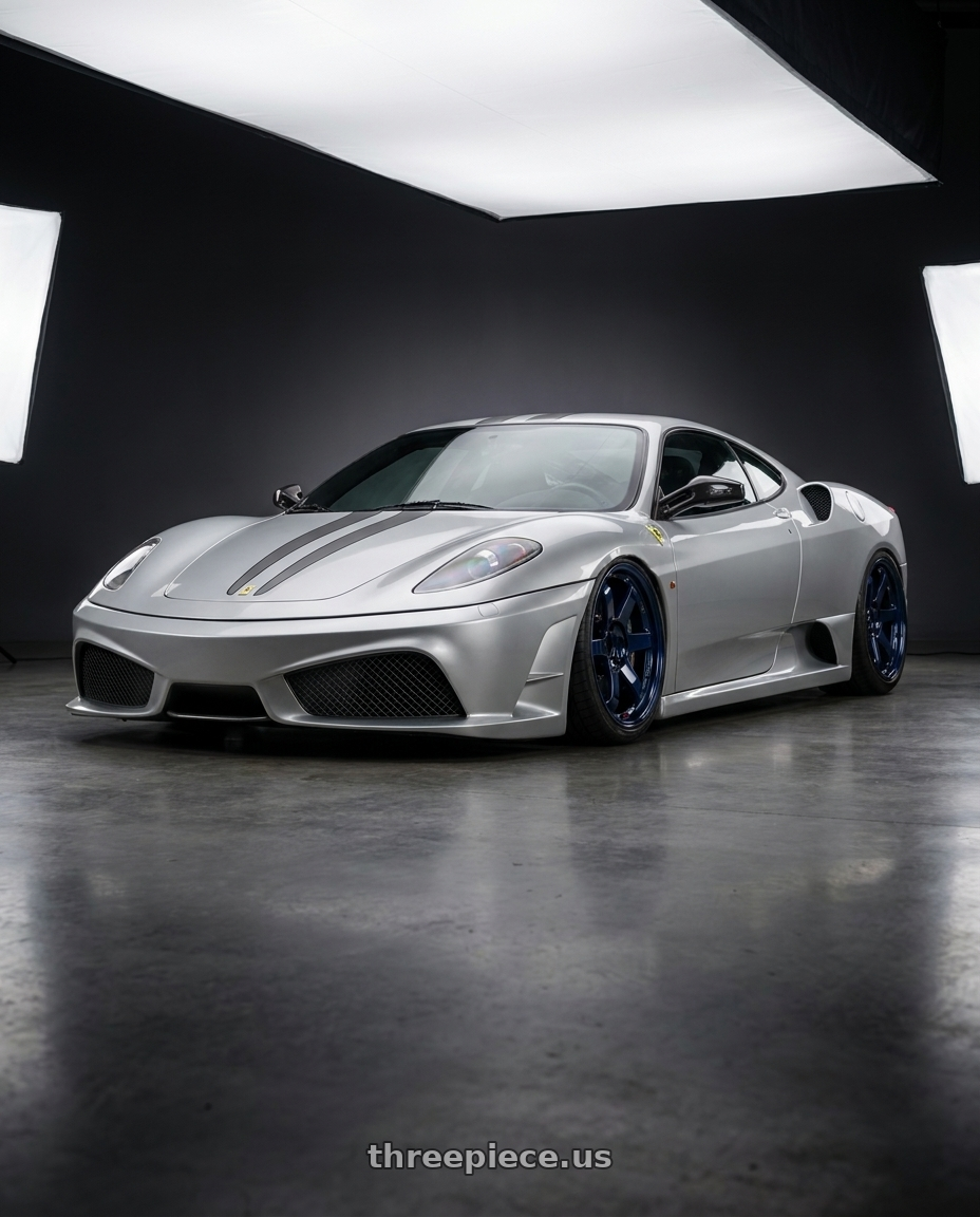 2007 ferrari 430 scuderia silver with Volk Racing TE37SL 5x114.3 18x10.5 +15 MAG BLUE wheels