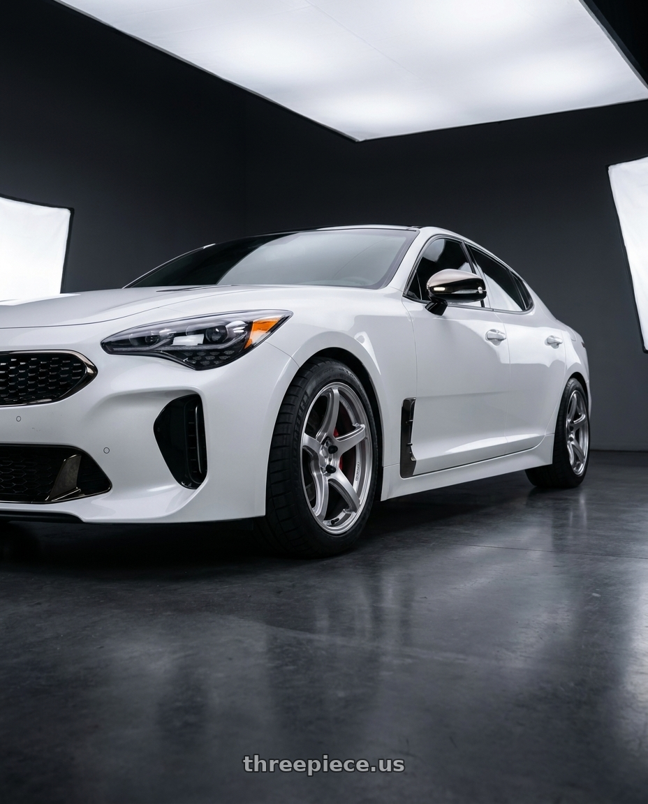 2023 Kia Stinger GT2 with Work Emotion T5r 5x114.3 19x9.5 +35 Glow Silver wheels