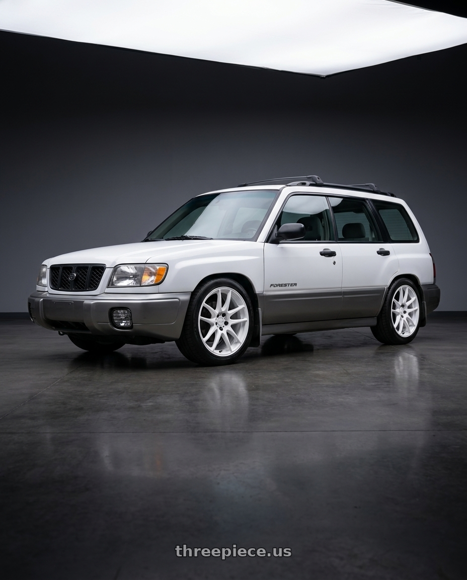 2001 Subaru forester L with WORK Emotion CR Shigoku 5x100 17x7 +38 Ice White ICW wheels