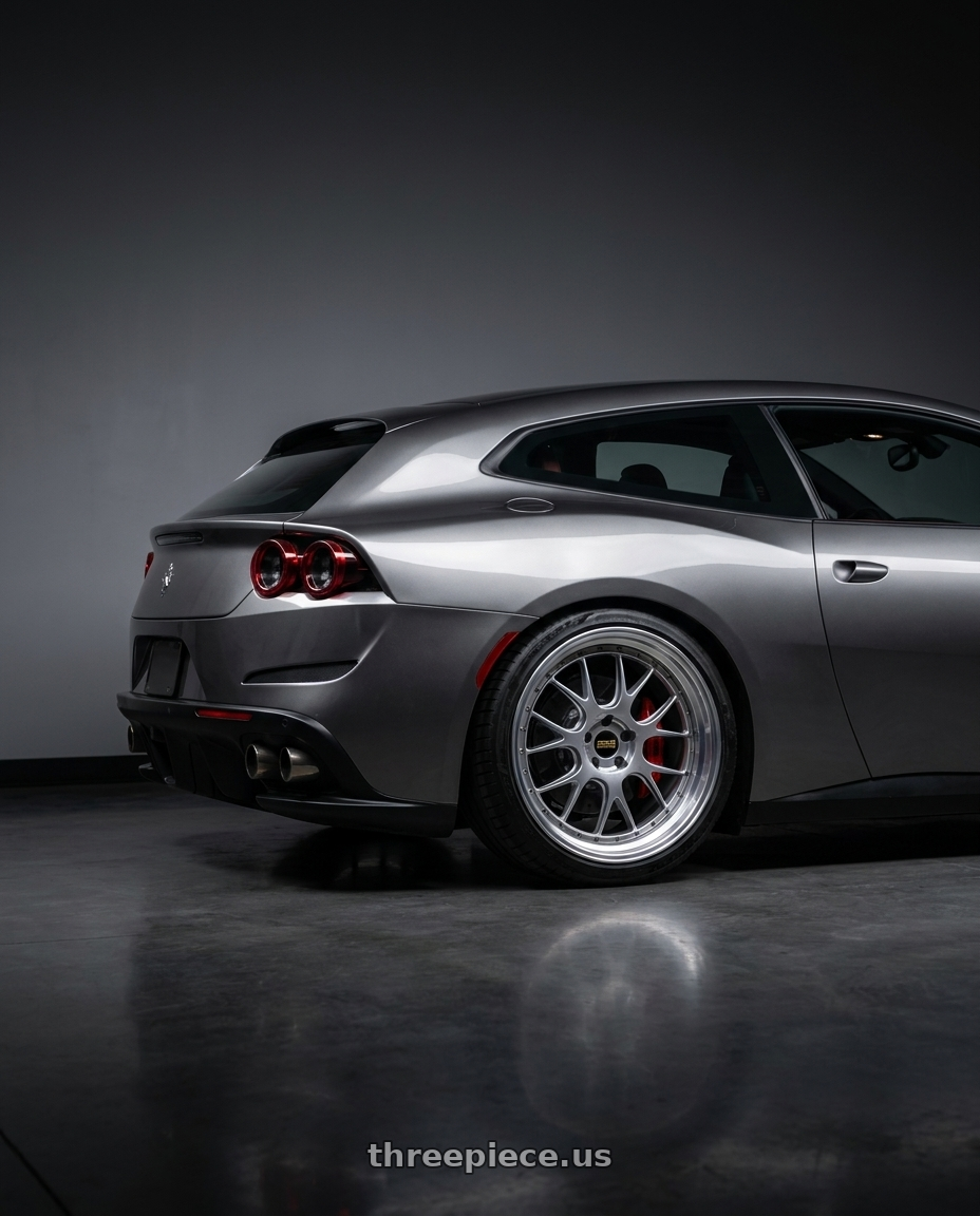 2020 ferrari gtc 4 lusso with BBS LM-R 5x120 20x10.0+18 Diamond Silver wheels rear three quarter view slight stretch tires
