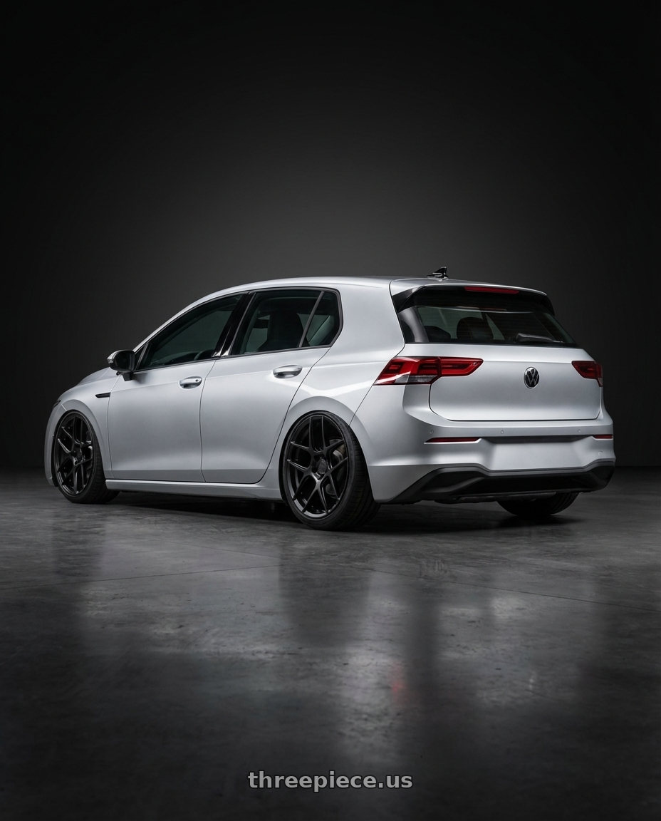 2024 Volkswagen Golf R MK8 with Aodhan AFF2 5x112 19x9.5+35 Matte Black wheels rear three quarter view slight stretch tires