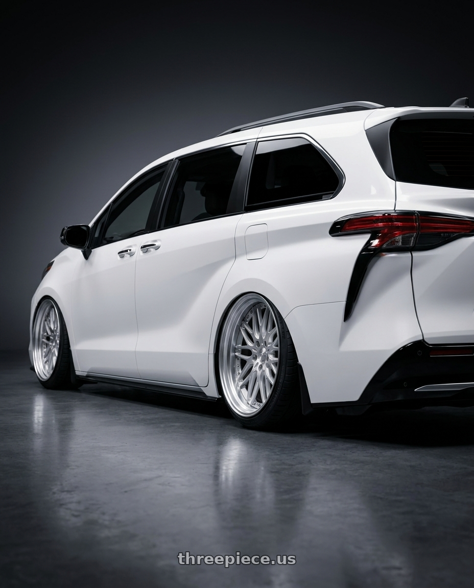 2025 TOYOTA SIENNA XSE with Leon Hardiritt Bugel Reverse Rim 4x98 4x100 16x9.0 ET16 Standard Disk Inset wheels rear three quarter view extreme stretch tires