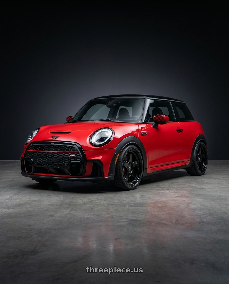 2025 mini jcw red with ESR Wheels CR SERIES CR5 5x100 18x9.5 +35 Gloss Black wheels