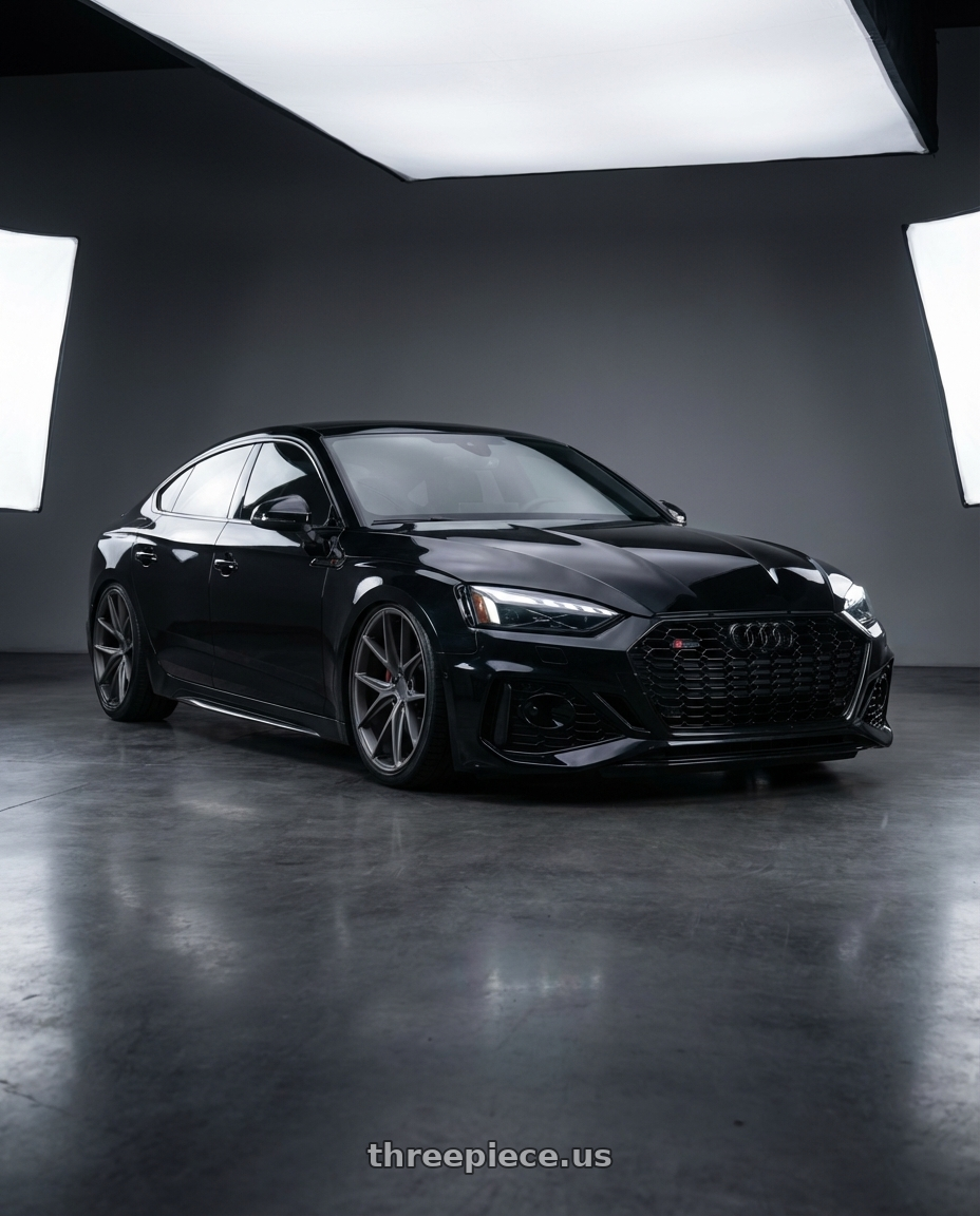 2022 Audi RS5 with Niche 1PC M116 MISANO 5X112 20X9 +27 MATTE GUN METAL wheels front three quarter view stanced stance