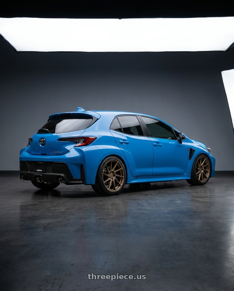 2024 Toyota GR Corolla with Aodhan AH09 5x114.3 18x9.5 +35 Matte Black wheels rear three quarter view square tires