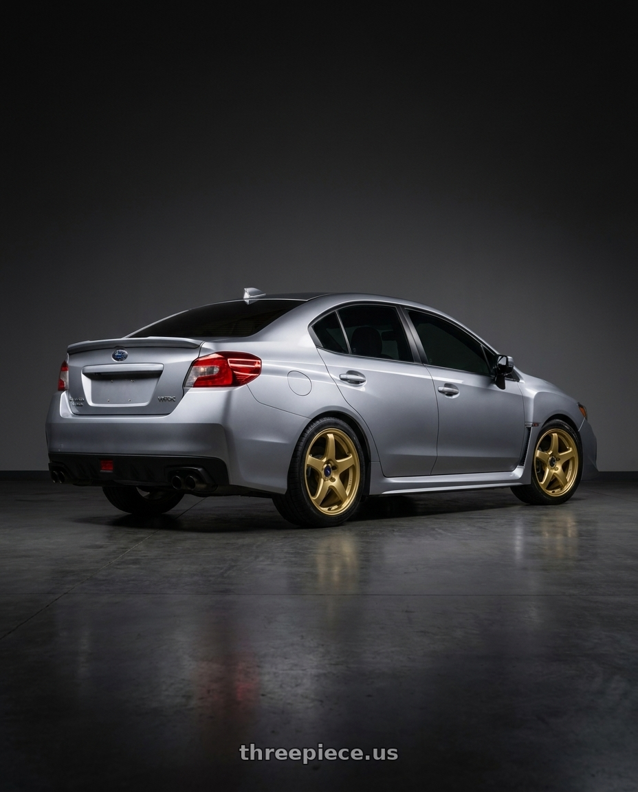 2018  SUBARU  WRX with Enkei PF05 5x114.3 18x9+38 Gold wheels rear three quarter view square tires