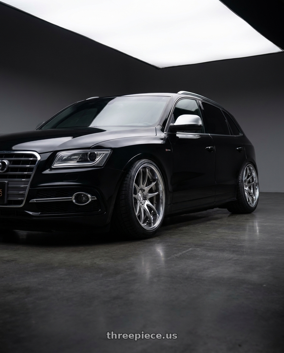 2015 Audi SQ5 Technik with Work Cr 2P 5x112 20x10.0 +18 GT Silver wheels front three quarter view slammed stance
