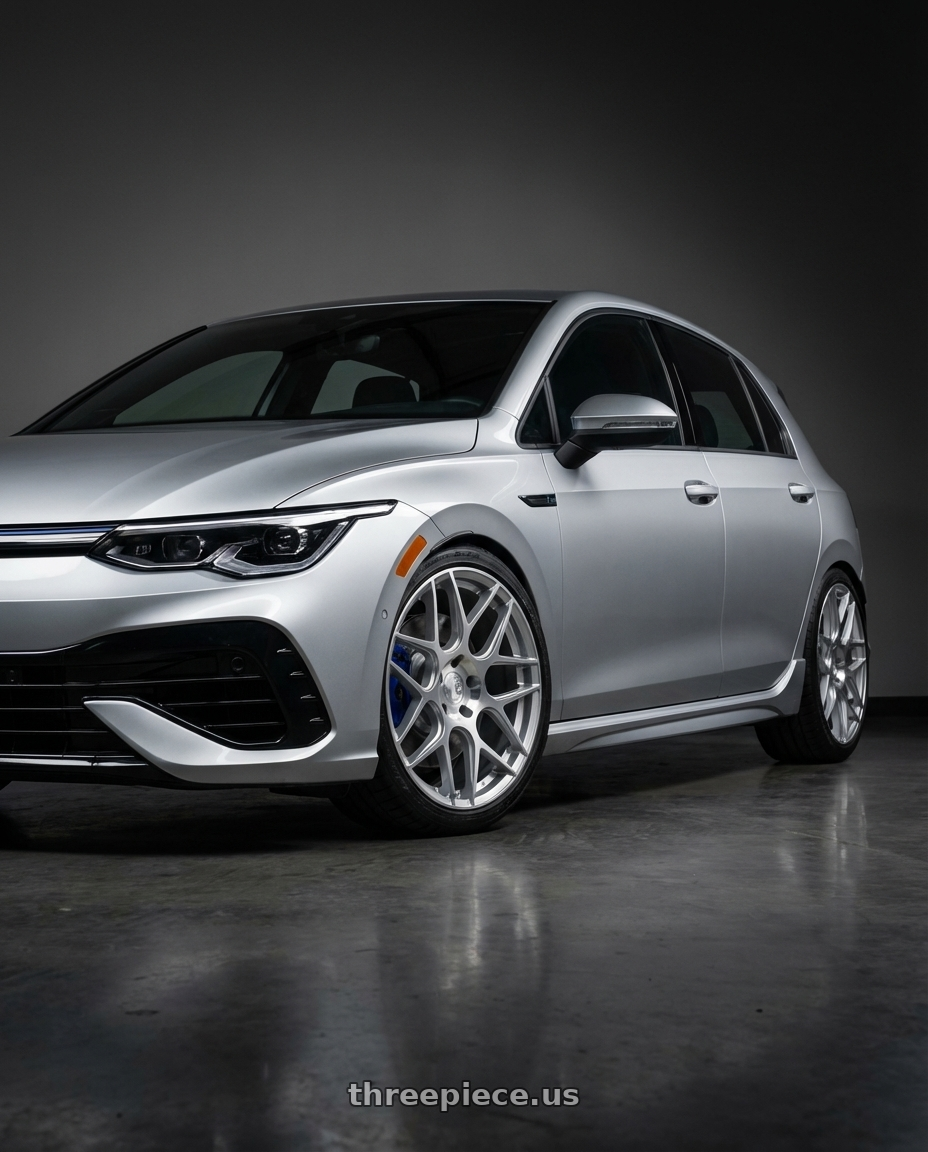 2024 Volkswagen Golf R MK8 with Aodhan AFF2 5x112 19x8.5+35 Gloss Silver Machined Face wheels