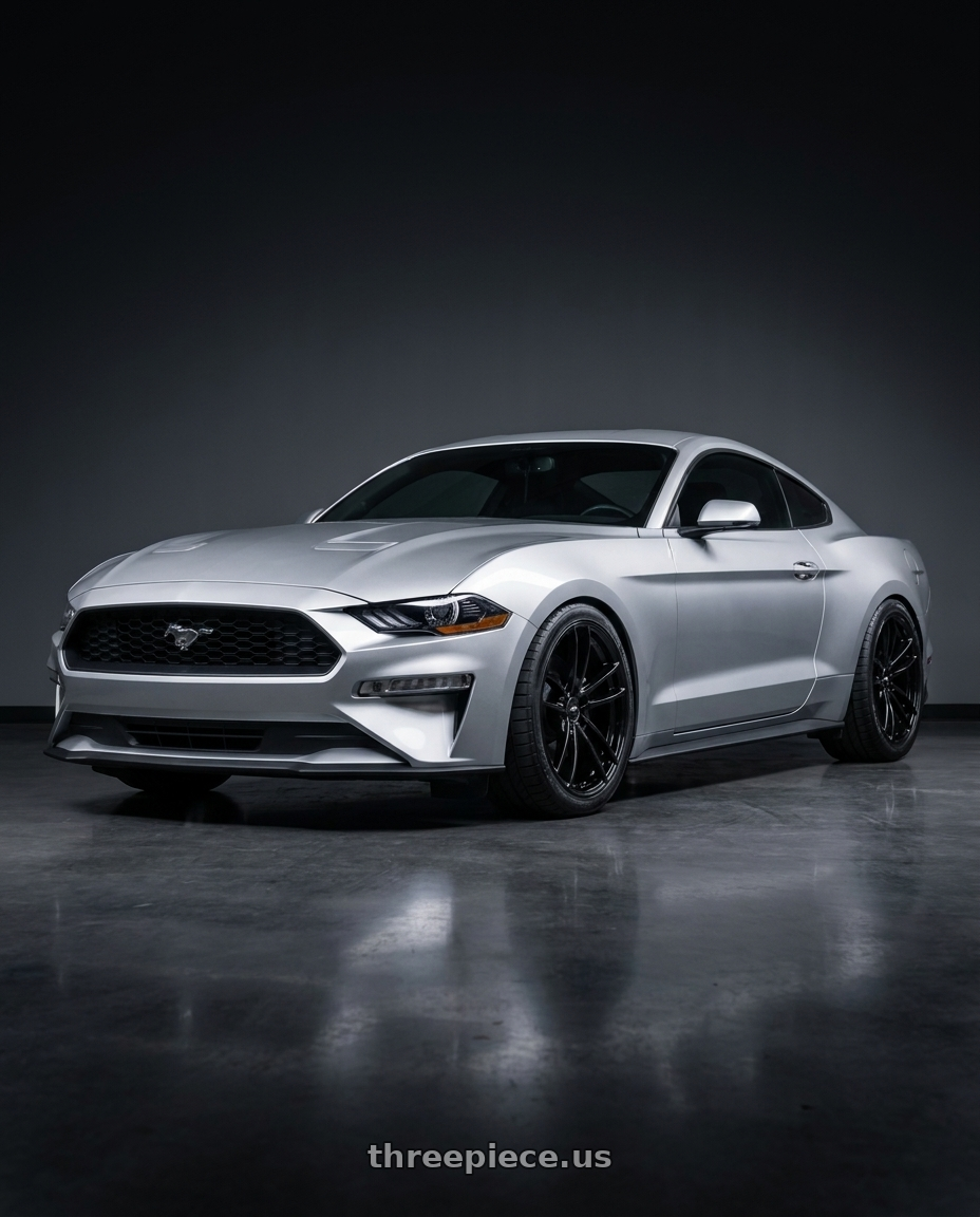 2021 Ford Mustang GT with American Racing AR941 MACH FIVE 5X114.3 19X11 +25 GLOSS BLACK wheels