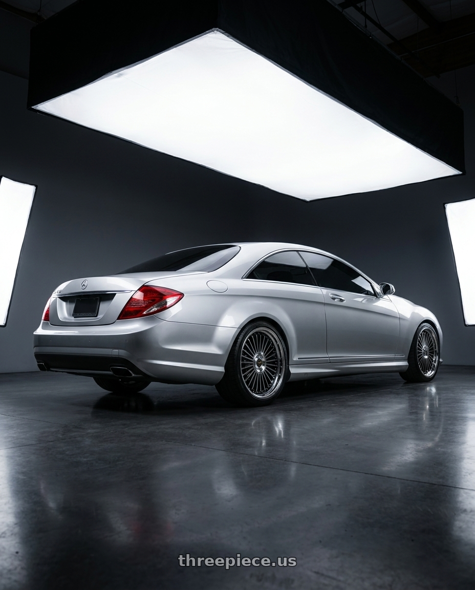 2010 Mercedes-benz CL550 with Work Emitz Black Polish 5x112 20x9.0 +38 wheels rear three quarter view square tires