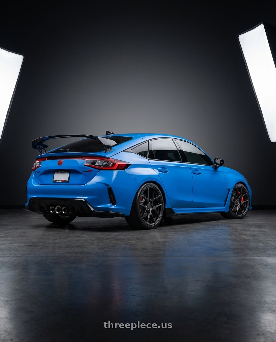 2024 Honda Civic Type R with Aodhan AFF2 5x120 19x8.5+35 Matte Black wheels rear three quarter view square tires