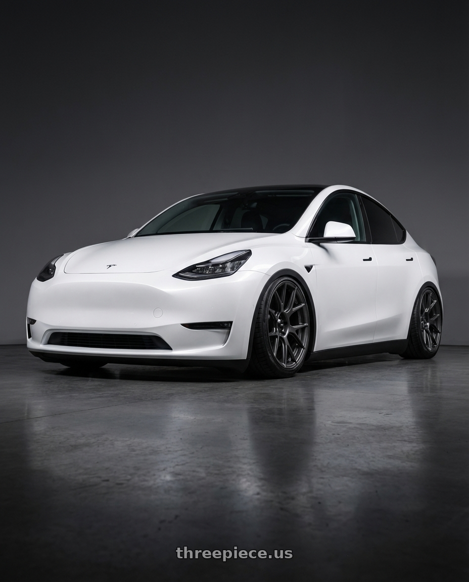 2024 Tesla Model Y with Konig Ampliform 5x114.3 20x11+50 Dark Metallic Graphite wheels