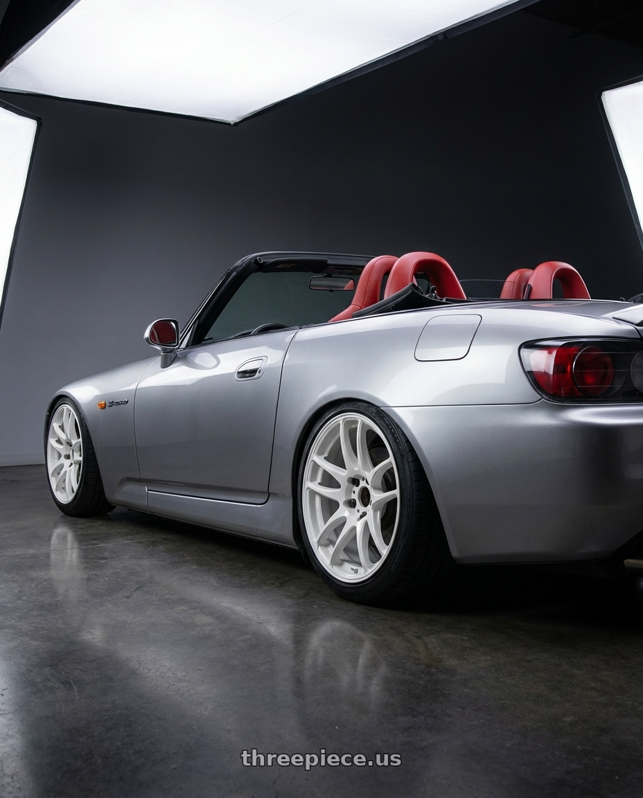 2000 Honda S2k with Work Emotion CR Kiwami wheels rear three quarter view square tires