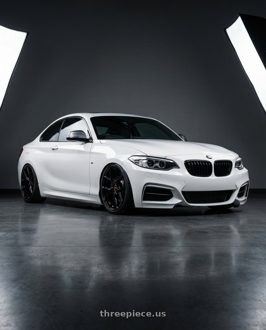2018 BMW 2 Series F22 with Vossen HF-5 19x8.5 / 5x120 / ET30 / Flat Face / 72.56 - Gloss Black Wheel - HF5-9B60 wheels front three quarter view stanced stance
