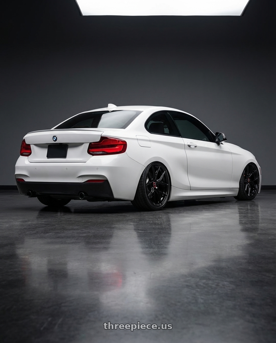 2018 BMW 2 Series F22 with Vossen HF-5 19x8.5 / 5x120 / ET30 / Flat Face / 72.56 - Gloss Black Wheel - HF5-9B60 wheels rear three quarter view slight stretch tires