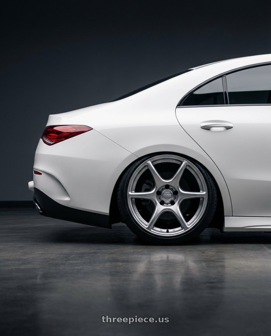 2023 Mercedes-Benz CLA C118 with Kansei K11S Tandem 5X112 19x10.5 22 Hyper Silver wheels rear three quarter view slight stretch tires