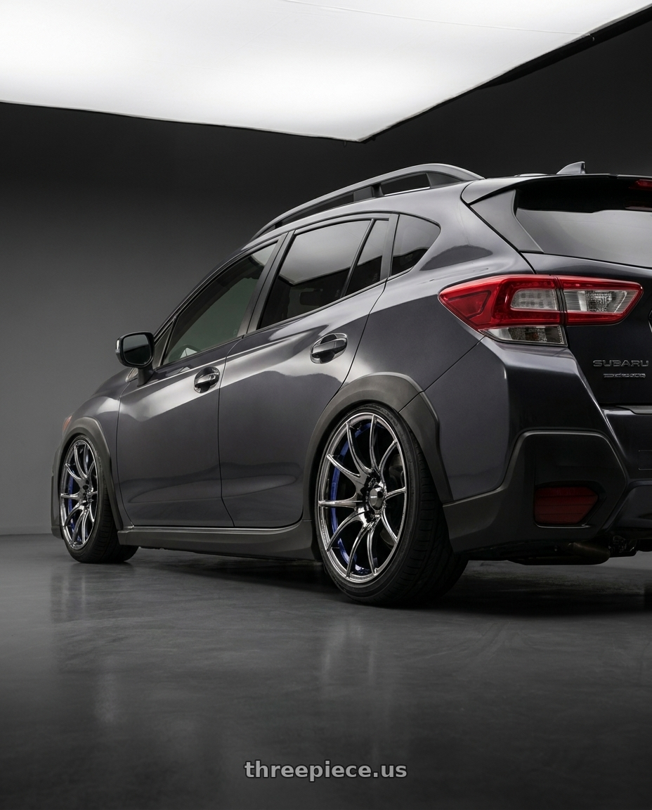 2020 Subaru xv with WedsSport SA-10R 5x100 18x7.5+45 F wheels rear three quarter view slight stretch tires