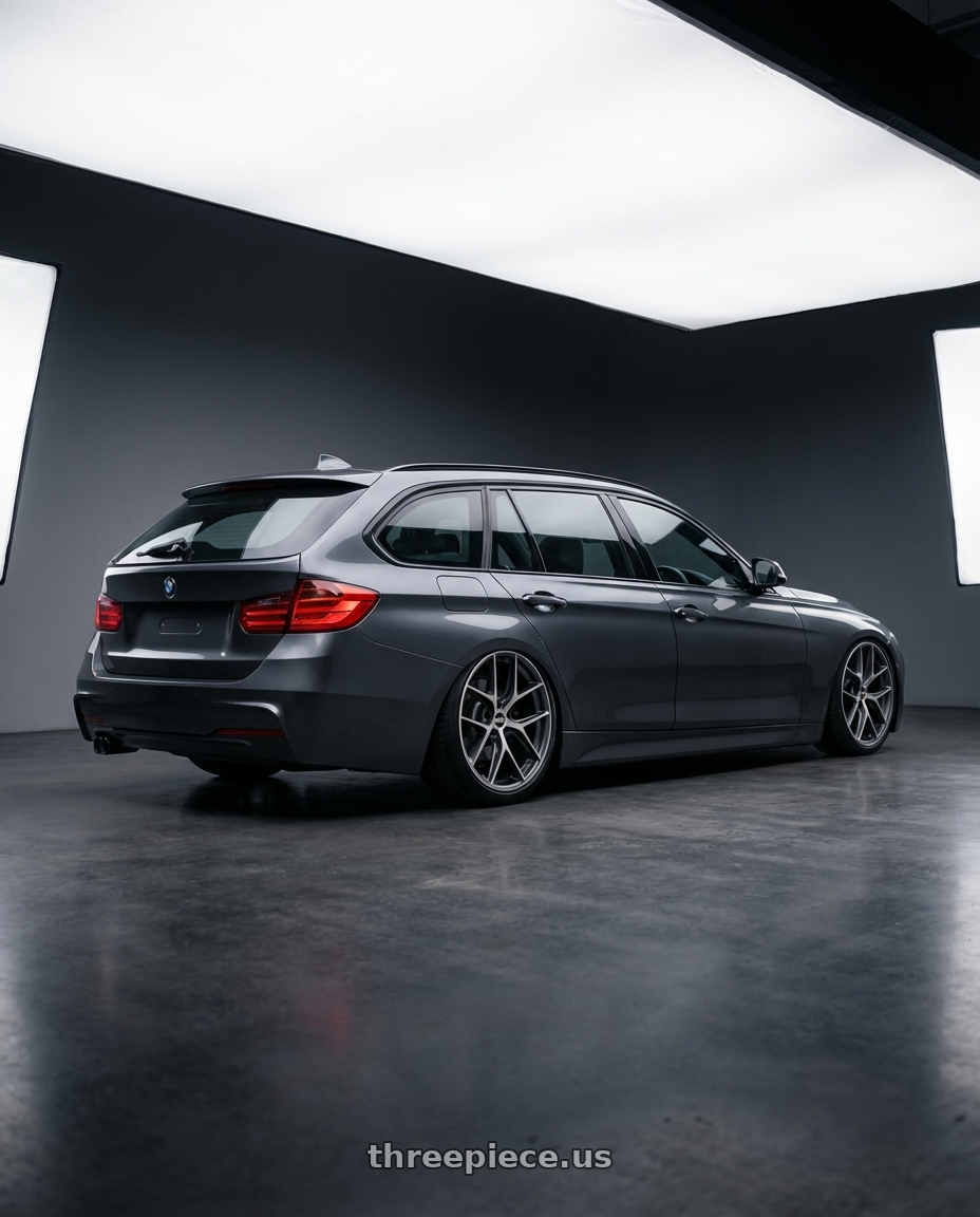 2016 BMW 3 Series F30 with BBS CC-R 5x120 19x9.0+26 Graphite w/ Diamond Cut Face wheels rear three quarter view slight stretch tires