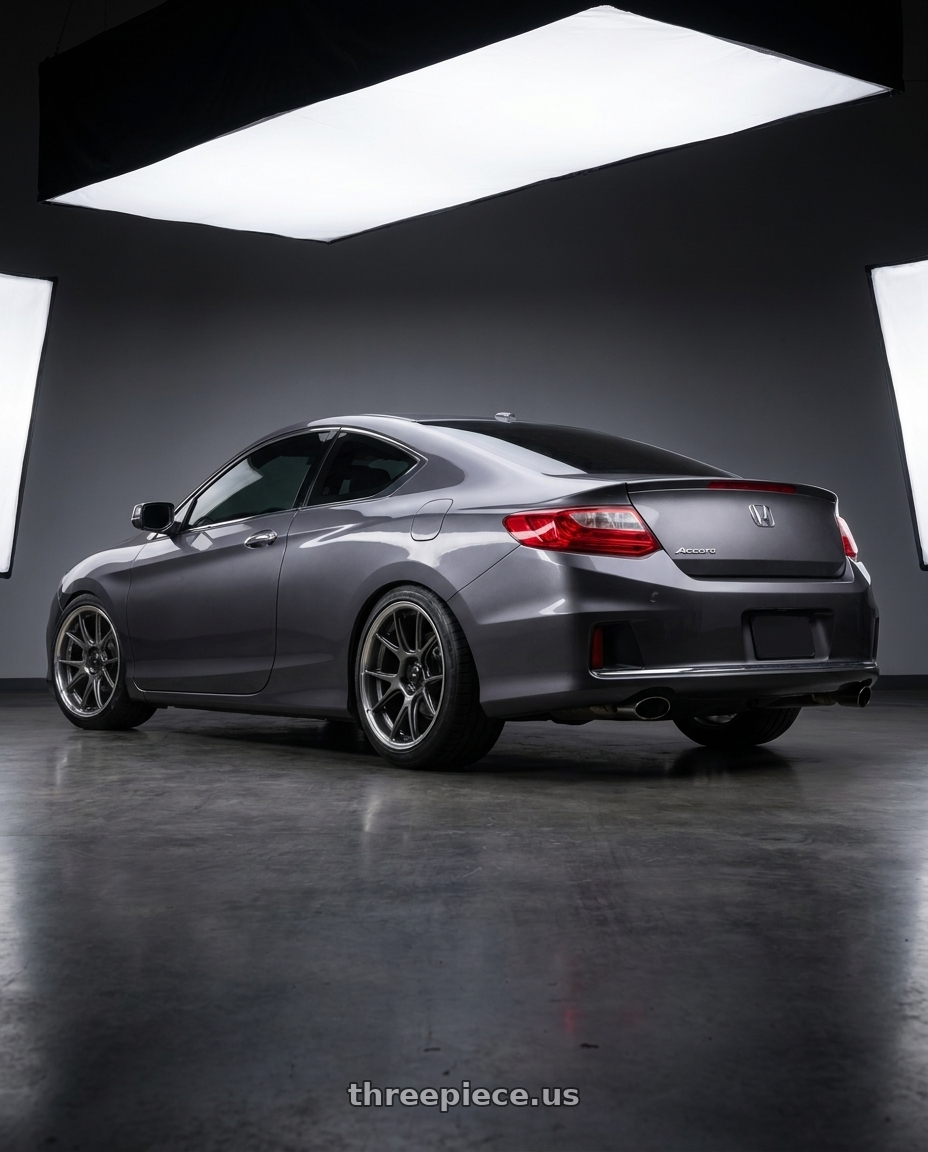 2013 honda accord ex-l with Konig Ampliform 5x115 18x10+20 Dark Metallic Graphite wheels rear three quarter view meaty tires